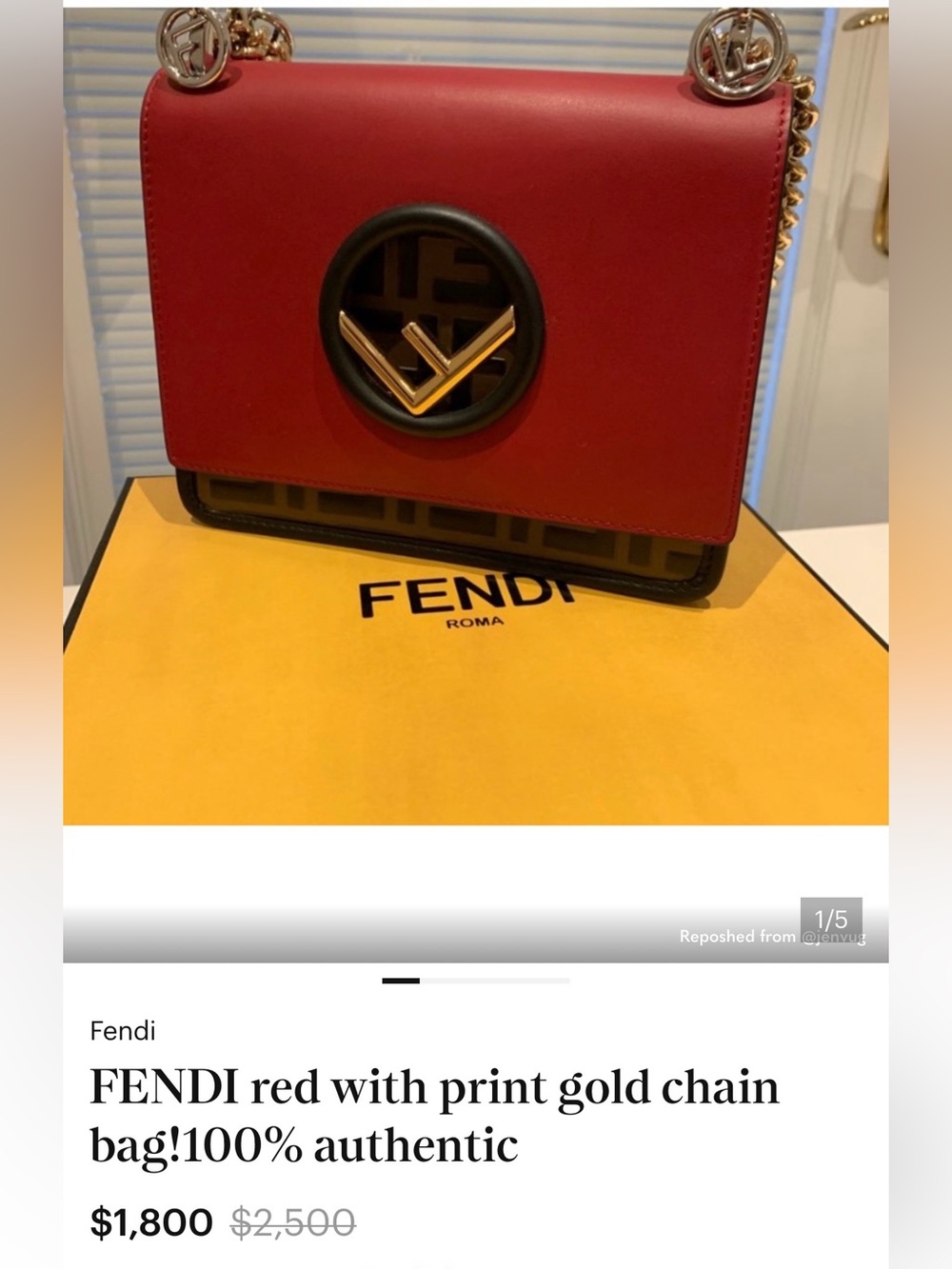 Fendi Bi-Color Shoulder Bag in Red and Black with Gold Hardware